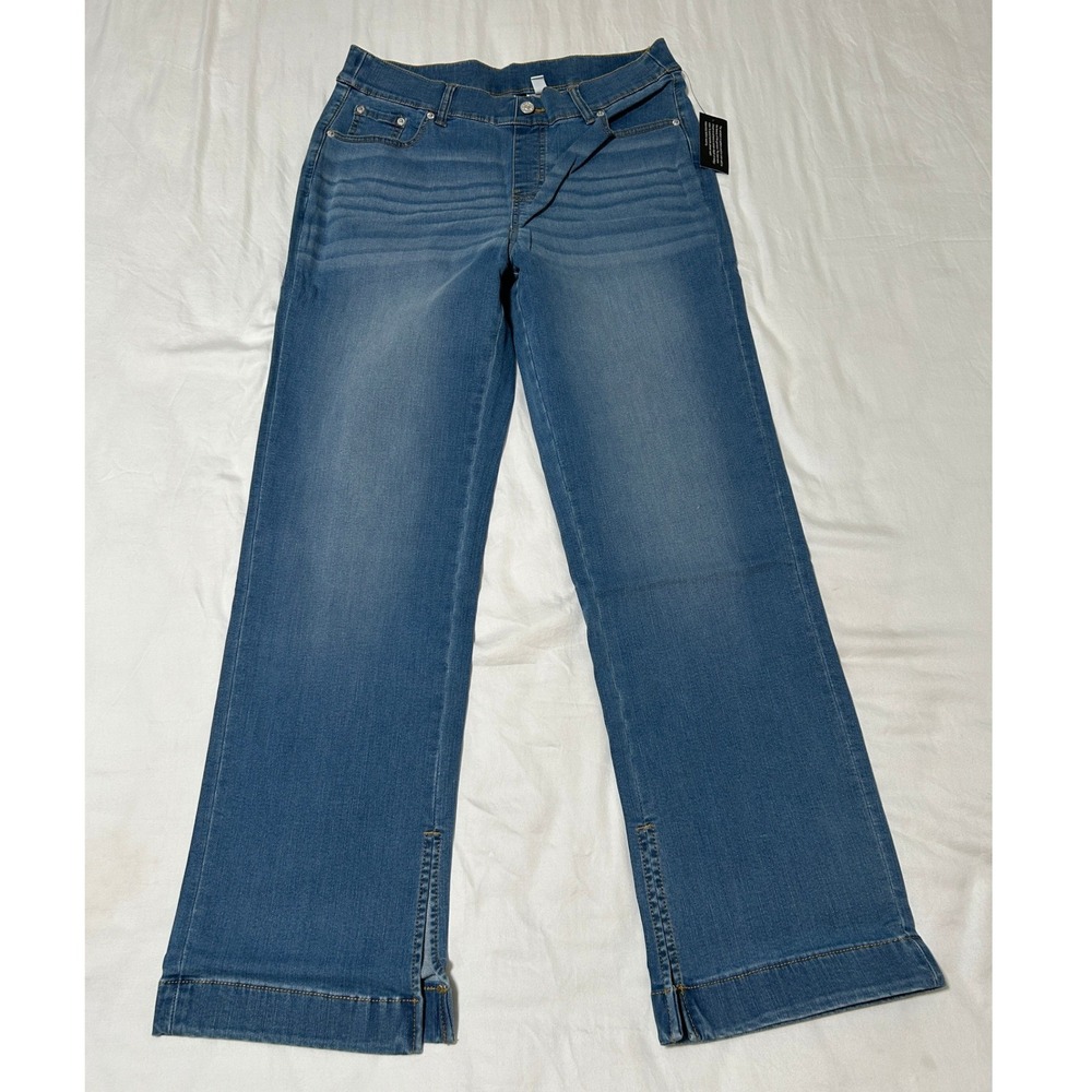 Denim & Co Adaptive Womens Size 14 Blue Wide Leg Pull On Jeans Side Slit NWT